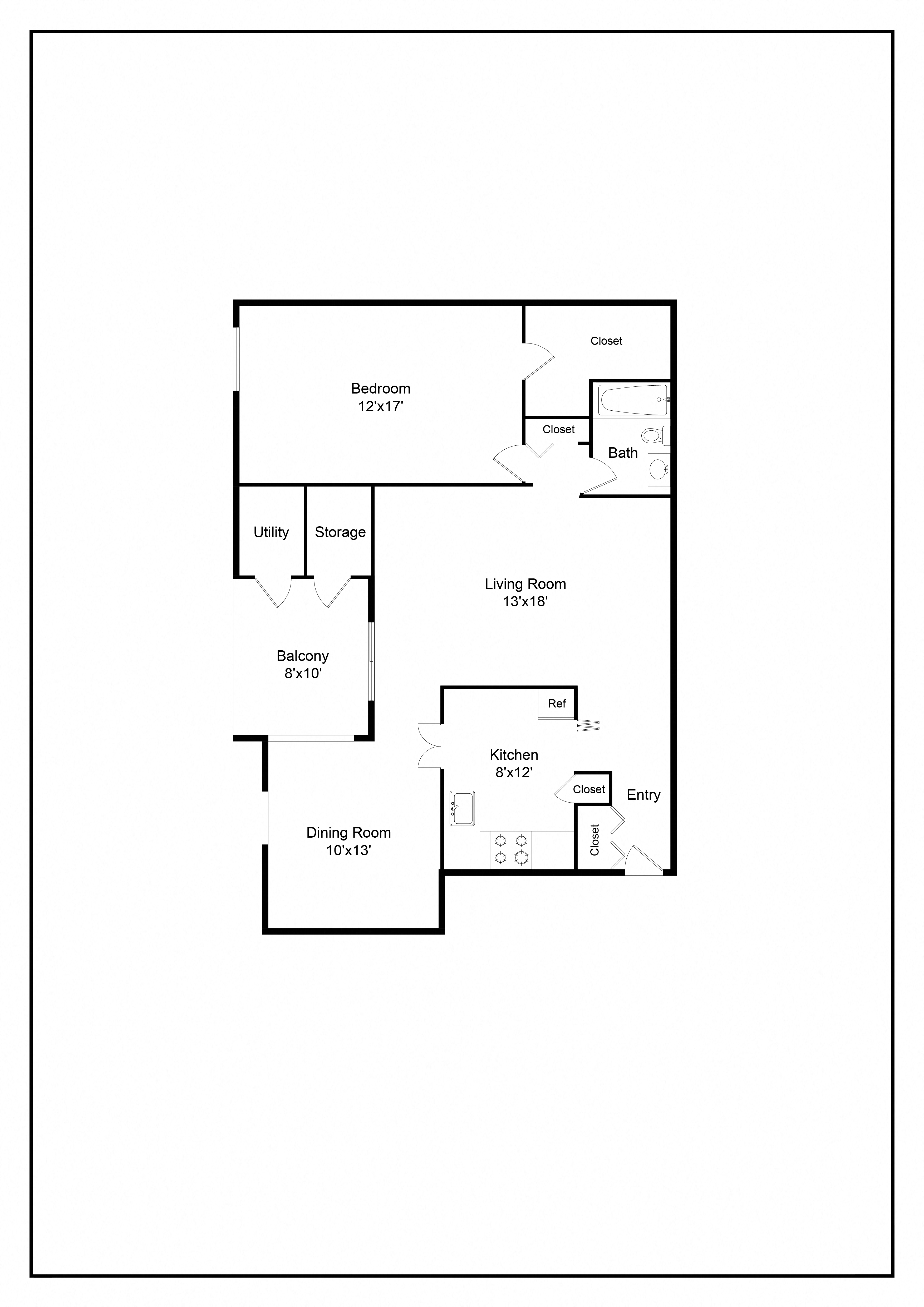 1 bedroom 1 bathroom Dogwood Floor Plan