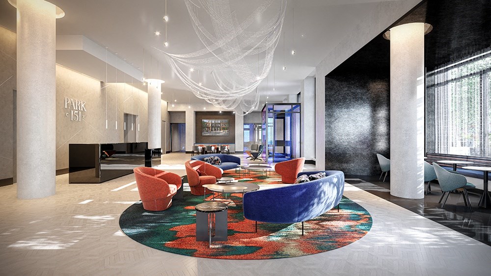 Entrance lobby with seating area and front desk