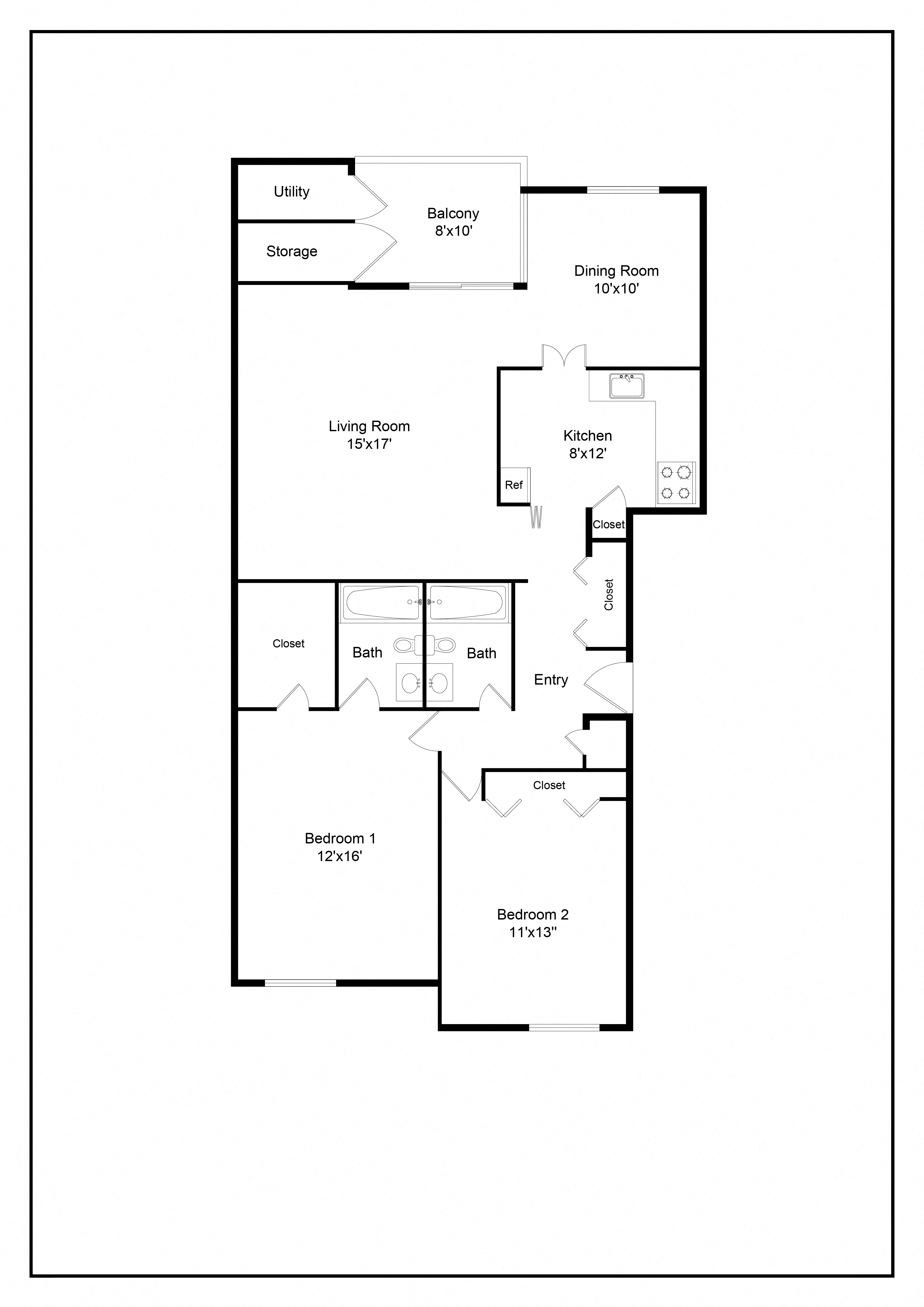 Deerwood 2 bedroom 2 bathroom floor plan