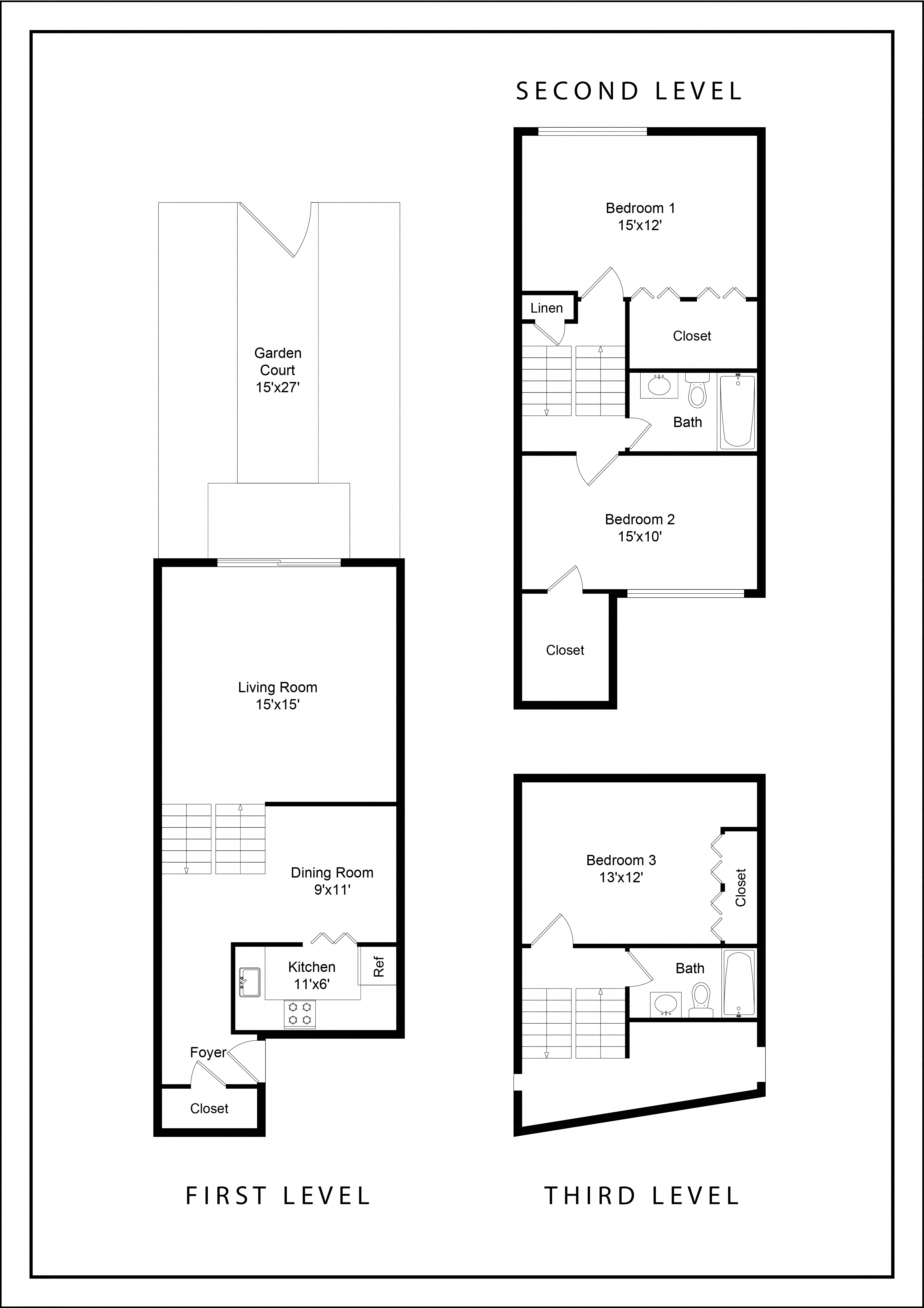 3 bedroom 2 bathroom floor plan at The Commons of McLean VA 22102