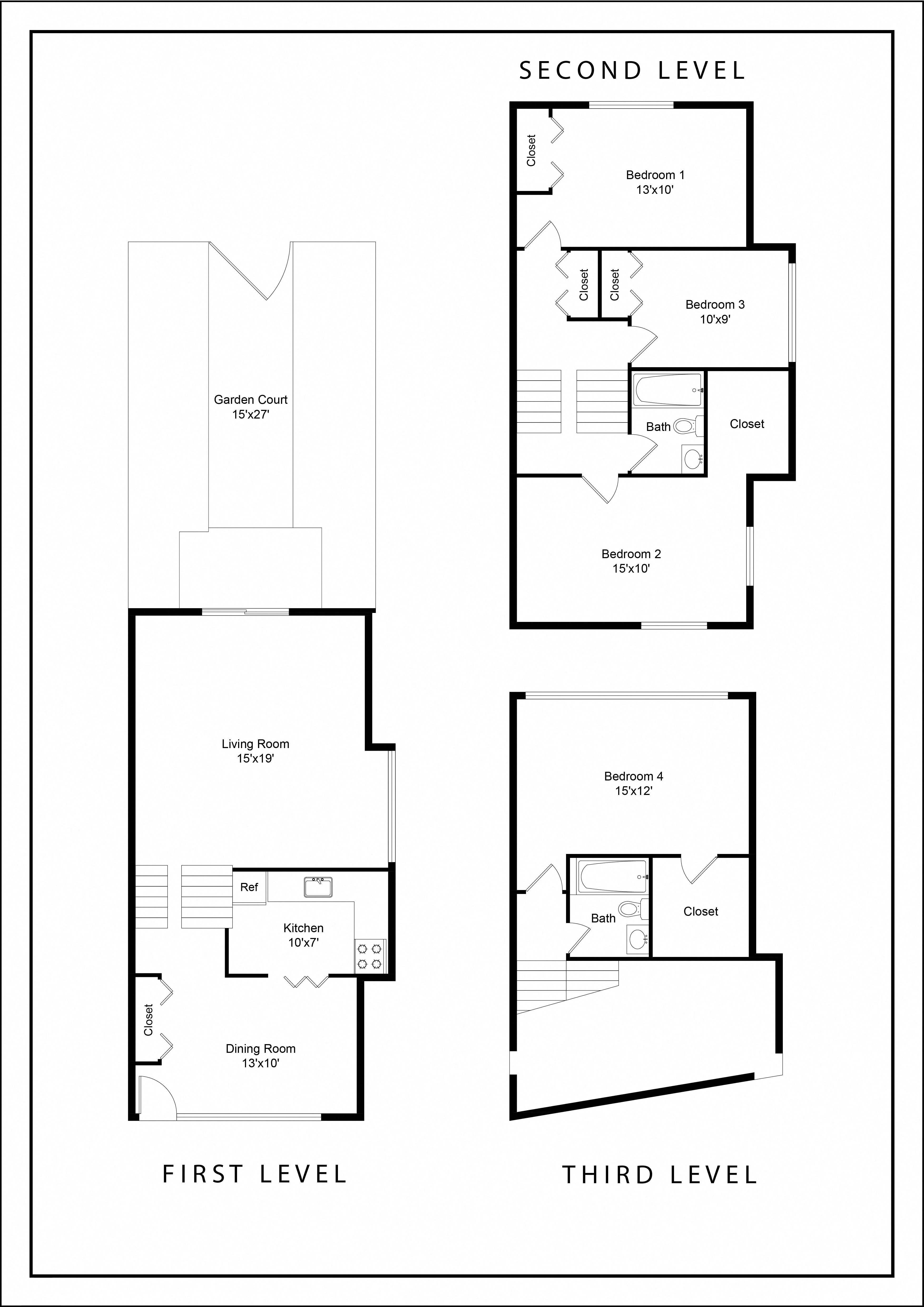 3 bedroom 2 bathroom floor plan at The Commons of McLean VA 22102