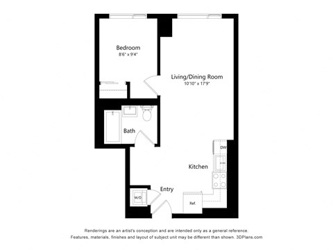 a floor plan of a unit with a bedroom and a living room