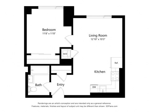 a floor plan of a unit with a bedroom and a living room