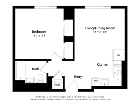 a floor plan of a unit with a bedroom and a living room