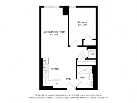 a floor plan of a unit with a bedroom and a living room