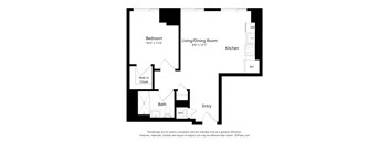 a floor plan of a studio apartment with a bedroom and a living room