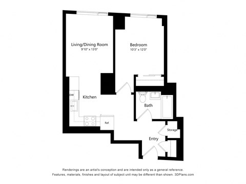 a floor plan for a bedroom apartment with a staircase