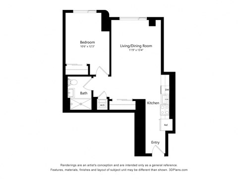 a floor plan of a unit with a bedroom and a living room