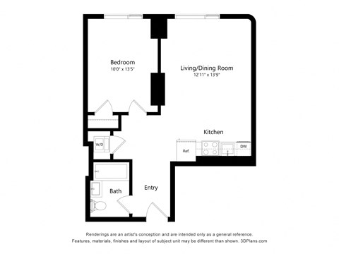 a floor plan of a unit with a bedroom and a living room