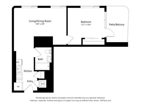a floor plan of a unit with a bedroom and a living room