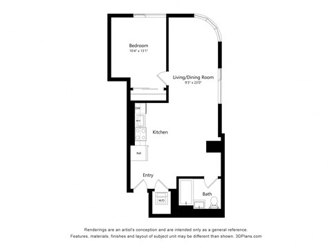 a floor plan of a unit with a bedroom and a living room