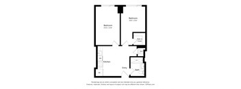 a floor plan of a unit with a bedroom and a den and a kitchen