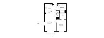 A black and white image of a floor plan for a living space.