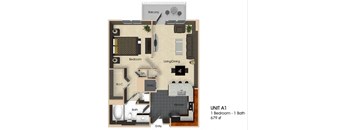 A1 Floor plan 1 bedroom 1 bath