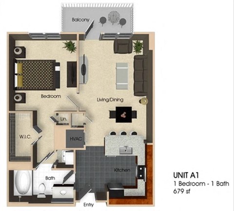 A1 Floor plan 1 bedroom 1 bath