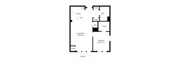 A black and white image of a floor plan for a living/dining area.