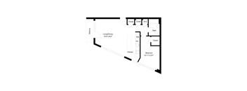 A floor plan of a home with a balcony, living/dining area, kitchen, bathroom, and bedroom.