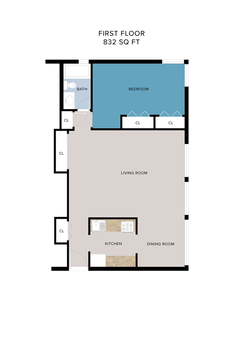 1 bedroom 1 bathroom floor plan B at Greenwich Place, Greenwich, CT