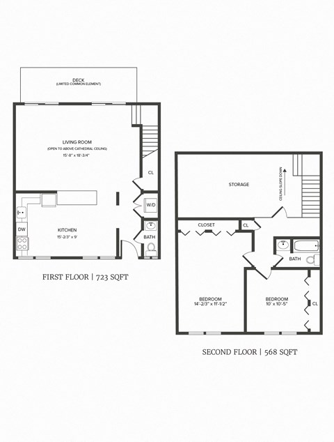 2 bedroom 1.5 bathroom floor plan C05R at Greenwich Place, Connecticut, 06830