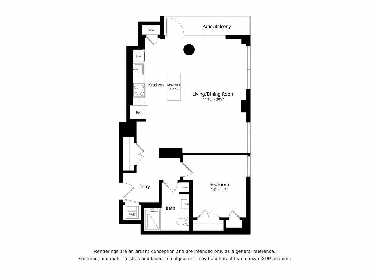 A011 - 1 Bedroom floor plan
