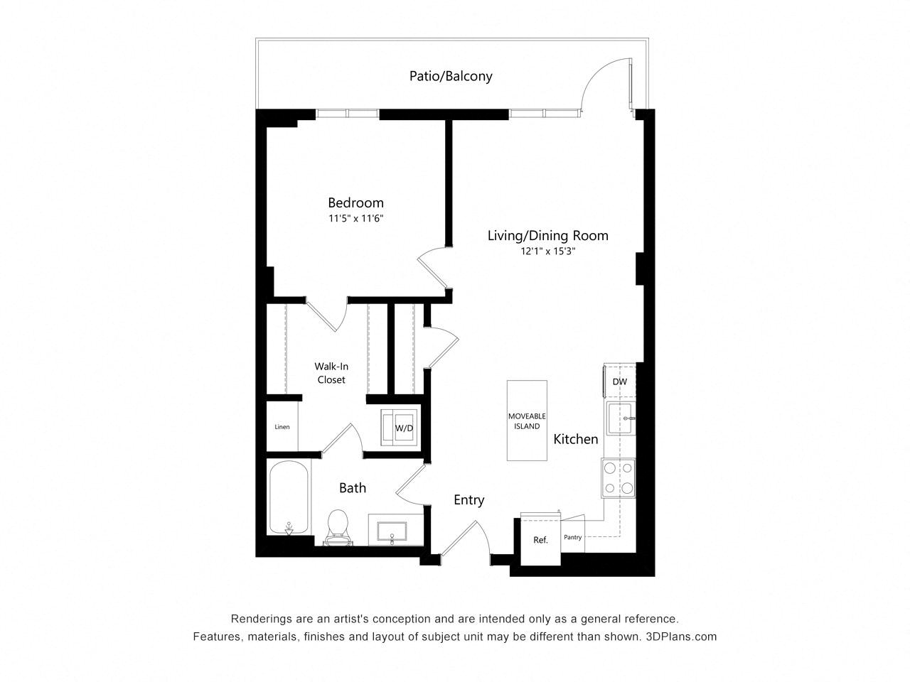 A012 - 1 Bedroom floor plan