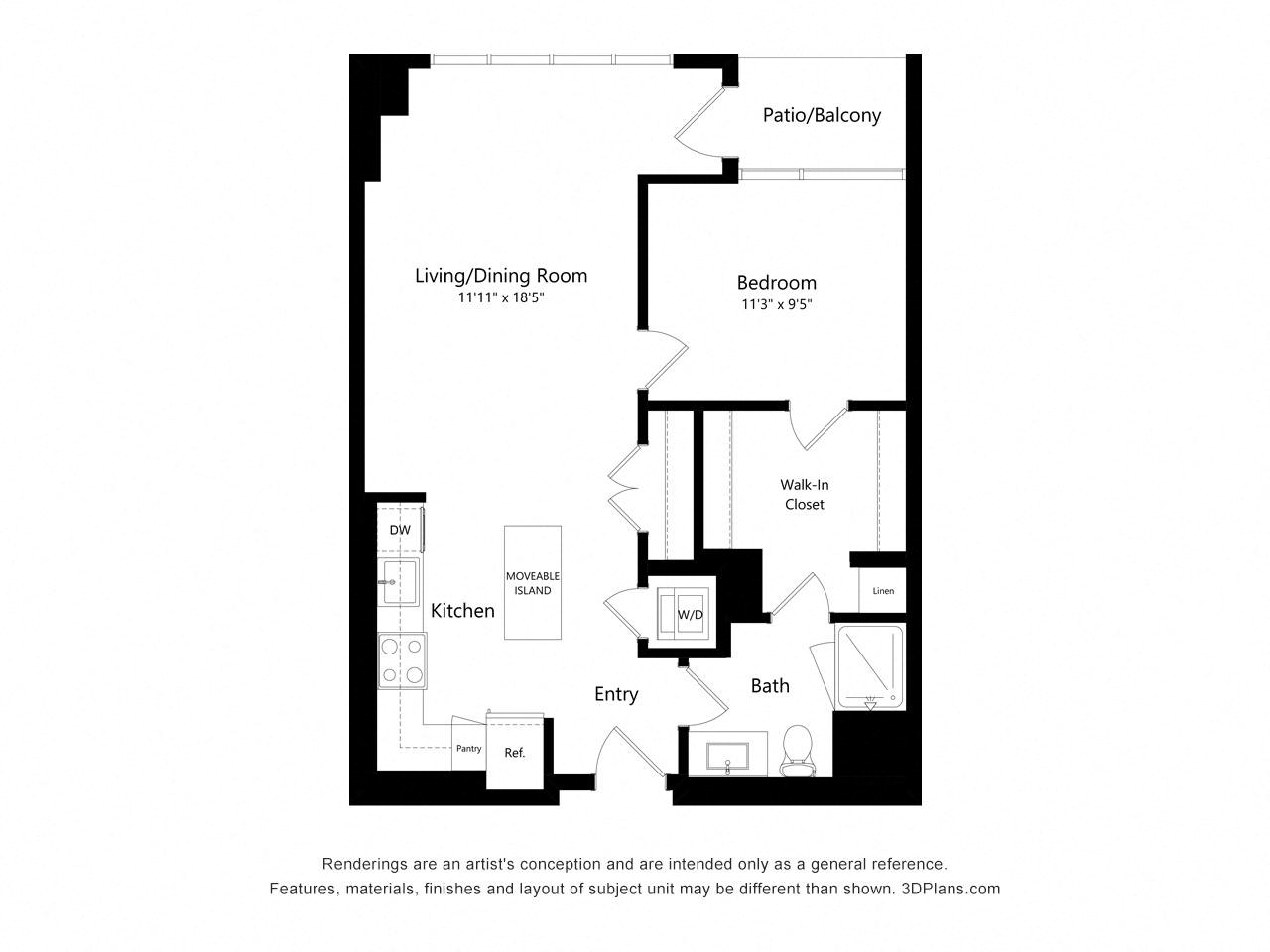 A016 - 1 Bedroom floor plan