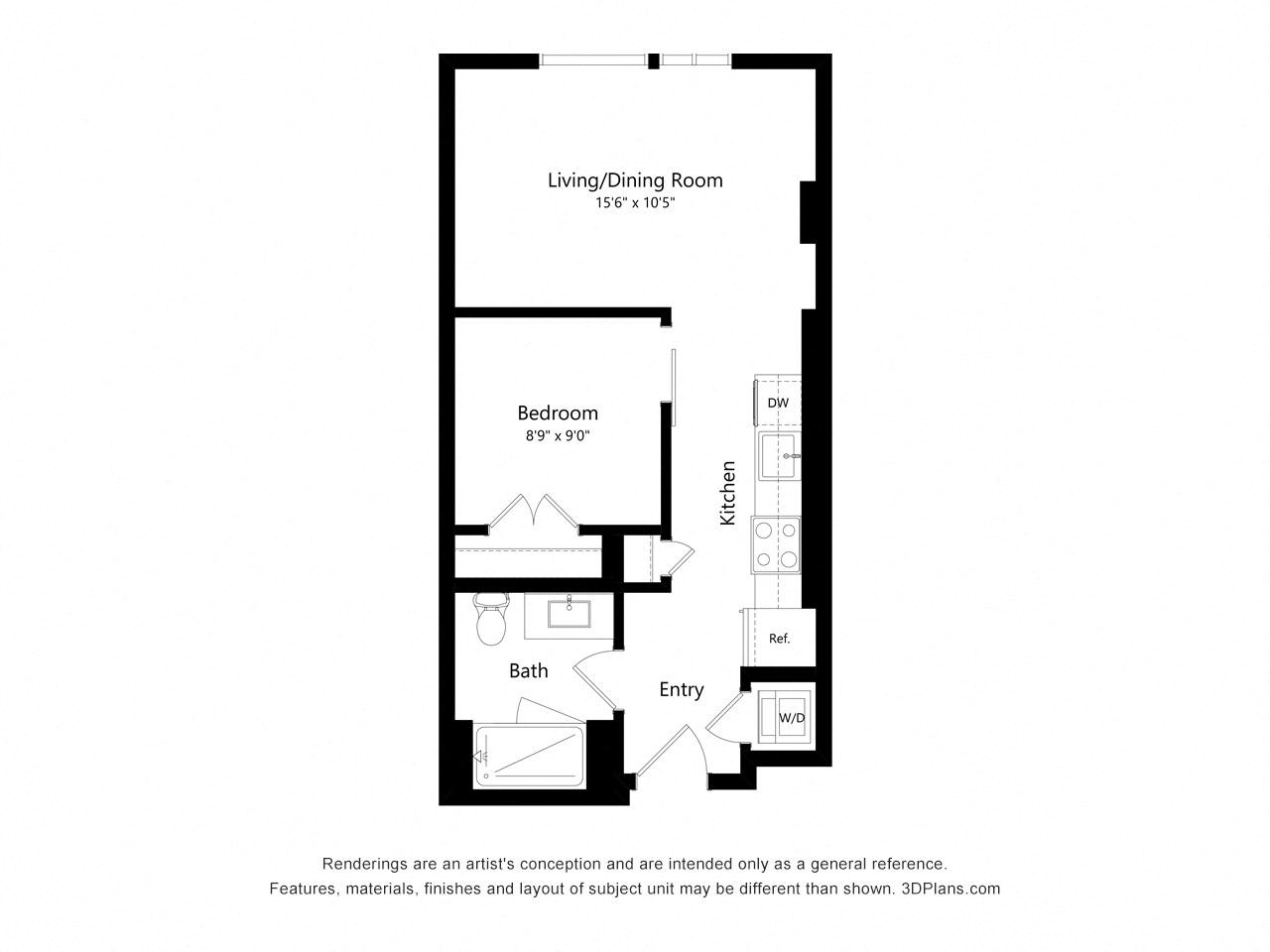 J01 - JR 1 Bedroom floor plan