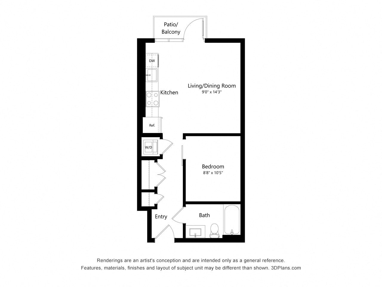 J02 - JR 1 Bedroom floor plan