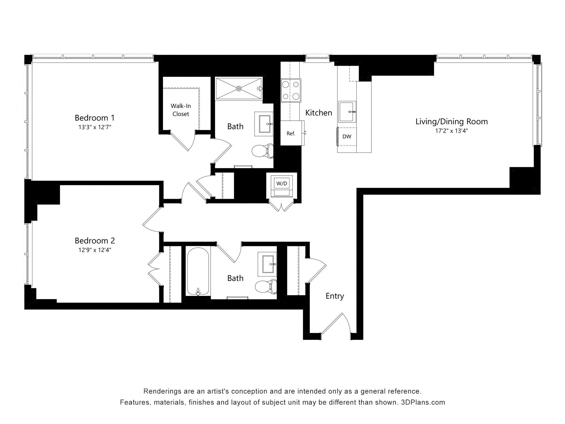 Two Bed 2 Bath Floor Plan C08