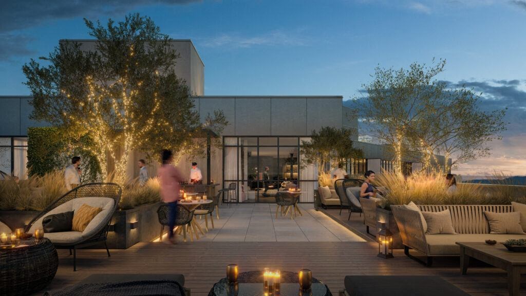 Patio at night at Continuum, White Plains, 10606