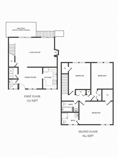 3 bedroom 2.5 bathroom floor plan B