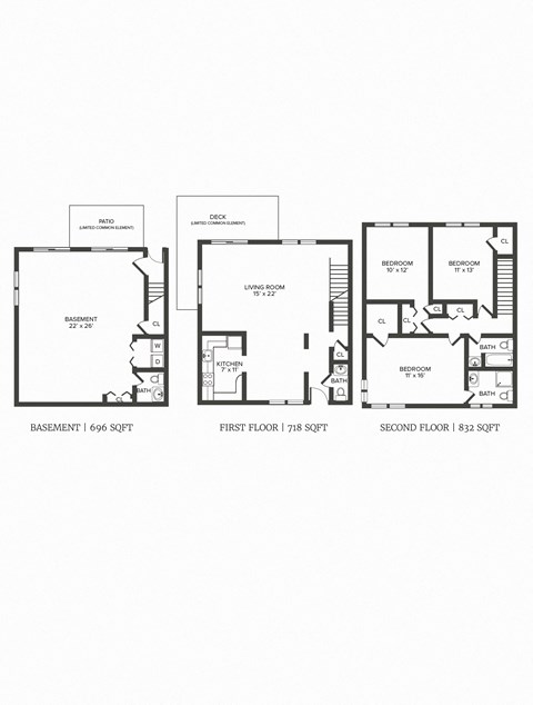3 bedroom 2.5 bathroom floor plan D