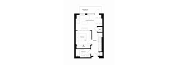 A floor plan of a home with a living room, dining room, kitchen, bedroom, bathroom and closet.