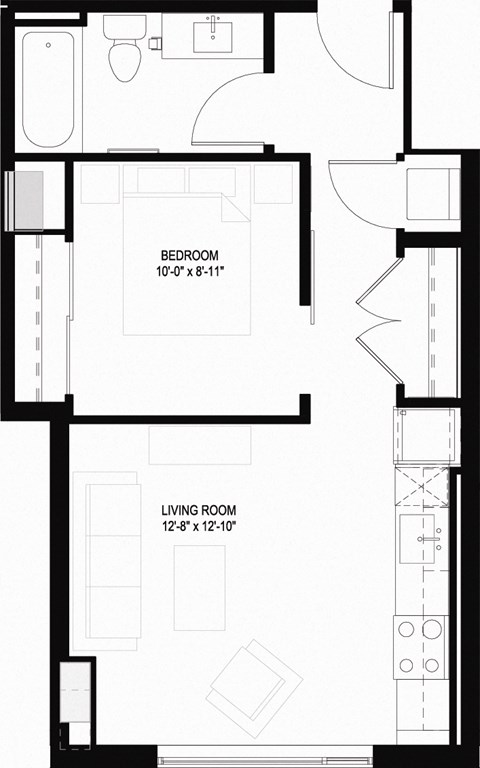 J11 Floor Plan - 1 Bedroom, 1 Bath, 506 Square Feet