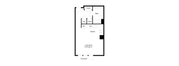 A floor plan of a house with a living area of 17'0"x16'11" and a courtyard.