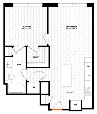 1 bedroom 1 bathroom Floor plan A at Altaire, Virginia