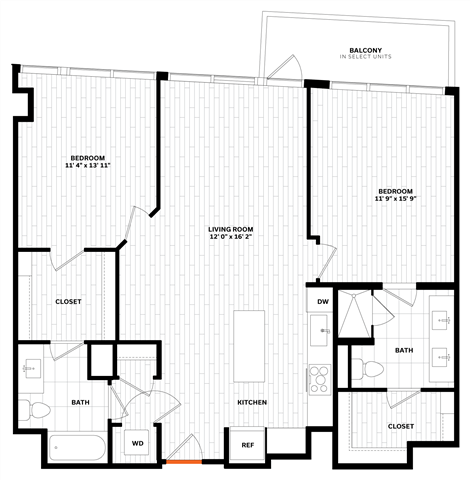 2 bedroom 2 bathroom Floor plan T at Altaire, Arlington, Virginia