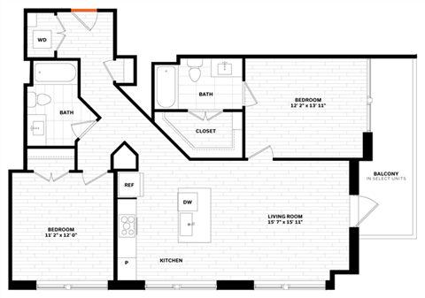 2 bedroom 2 bathroom Floor plan V at Altaire, Arlington