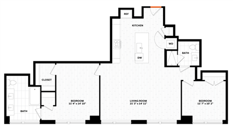 2 bedroom 2 bathroom Floor plan W at Altaire, Arlington