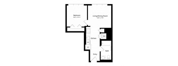 1 bed 1 bath floor plan V  at Continuum, New York