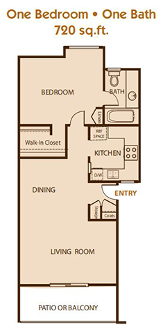 1 Bedroom 1 Bath Floor Plan at Concord Square Apartments, California