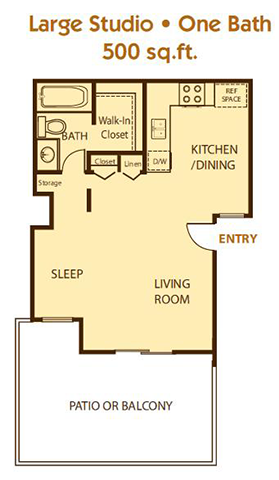 0 Bed 1 Bath Floor Plan at Concord Square Apartments, Riverside, California