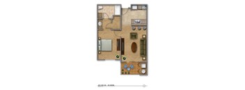 1 bedroom Floor Plan at The Villas 55+ II Hesperia, Hesperia California  