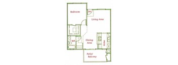 One Bedroom Floor Plan at Redlands Towne Square Apartments, Perris, California