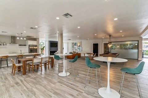 Spacious clubhouse with dining and seating areas at Crystal View Apartments, Garden Grove, 92840