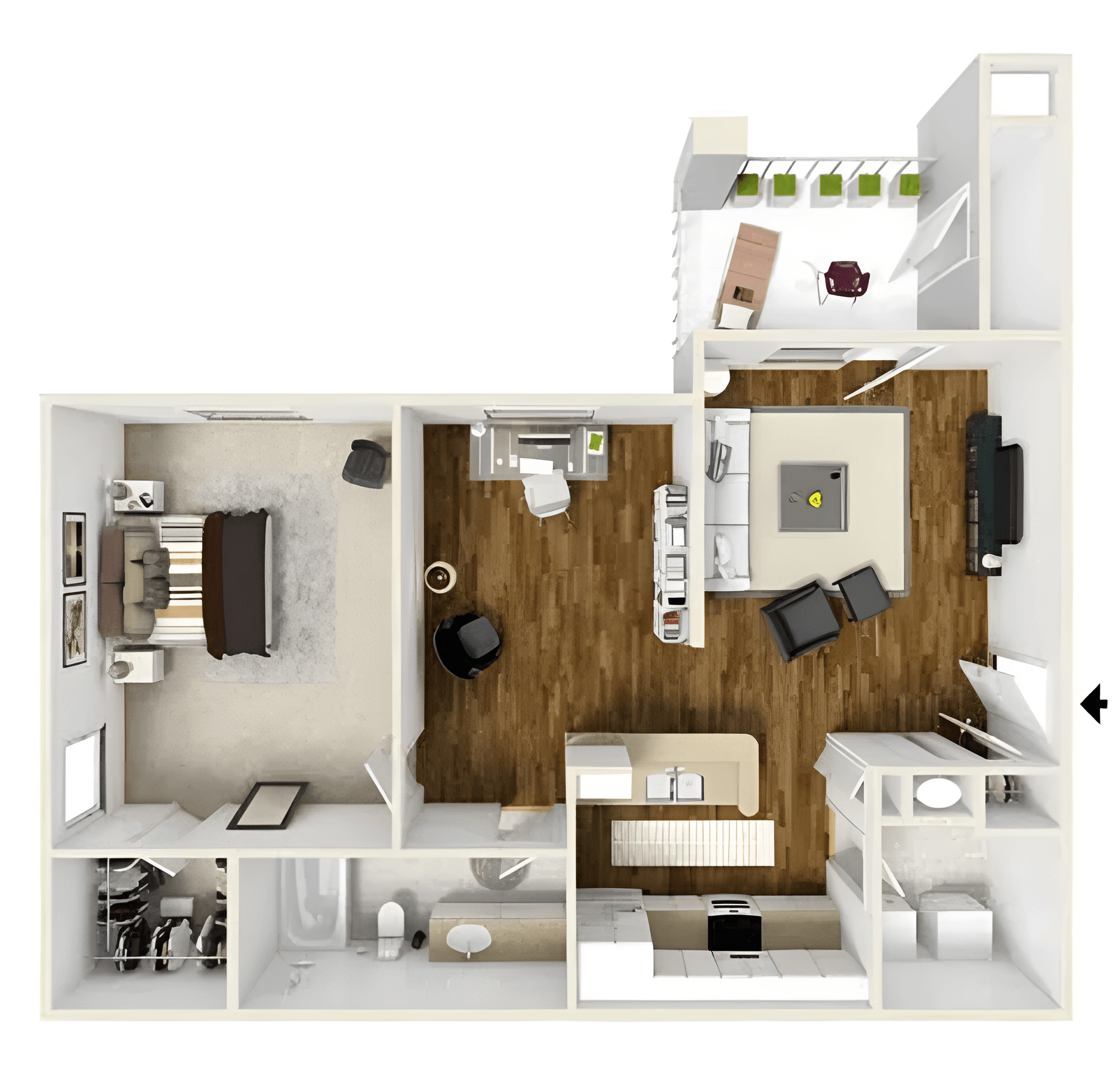 One Bedroom with Study Floor Plan | 853 Sq. Ft. at Legacy Apartment Homes in Ridgeland, MS