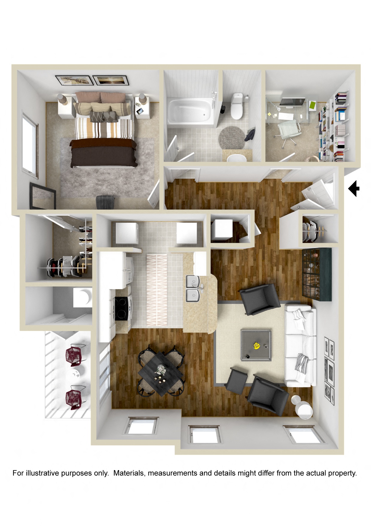 One Bed, One Bath Floorplan | 900 Sq. Ft. at Summit of Shreveport Apartments, Shreveport, LA, 71105