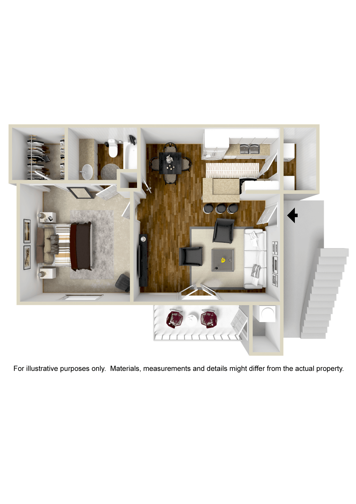 One Bed, One Bath Floorplan at The Colony Apartment Homes in Columbus, MS