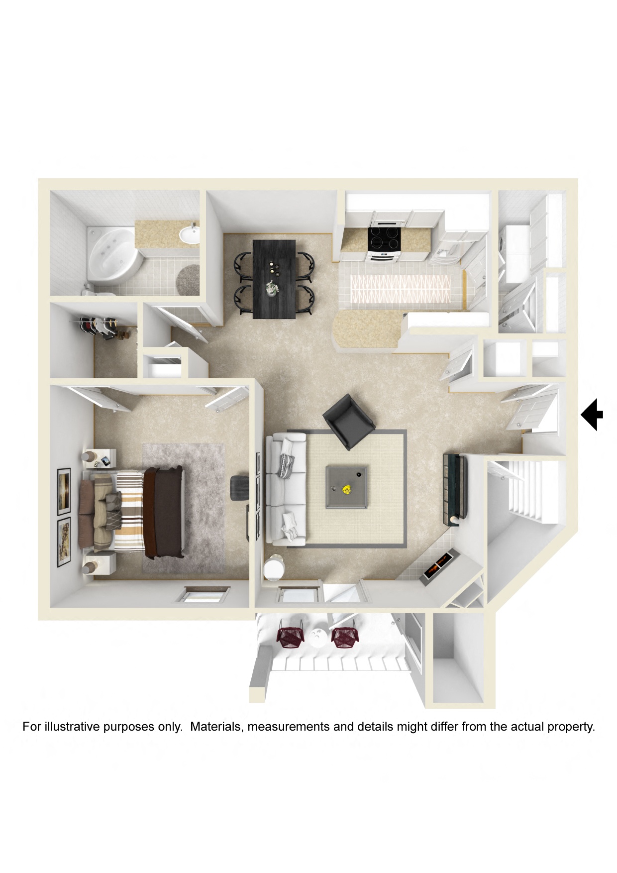One bedroom floor plan for rent | 967 Sq. Ft. at Parkwest Apartment Homes in Hattiesburg, MS