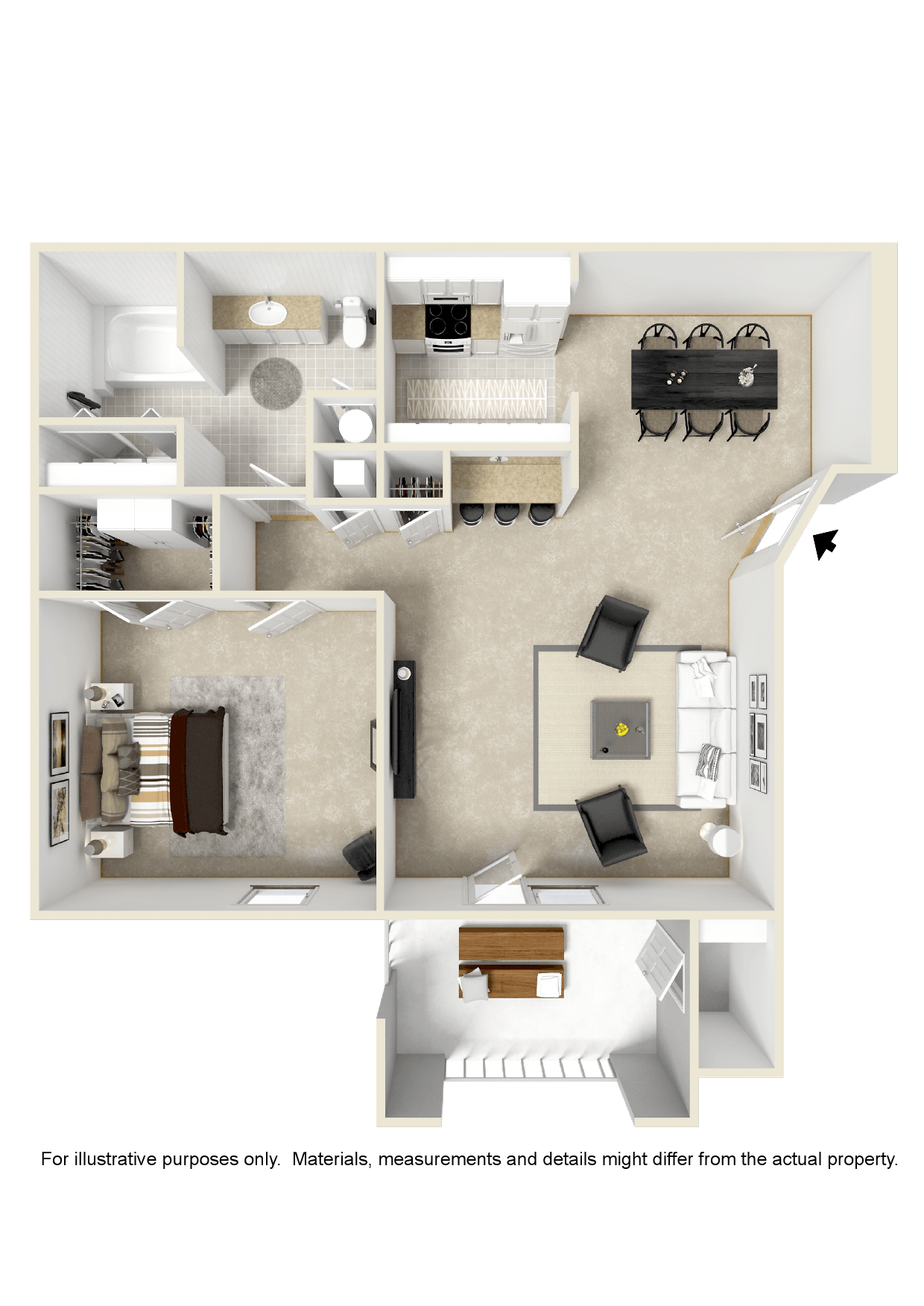 1 Bed 1 Bath Floor Plan | 900 Sq. Ft. at Canebrake Apartment Homes in Shreveport, LA